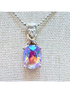 Rainbow Quartz Prong Set Pendant Necklace Sterling Silver 925 Size 19" Length